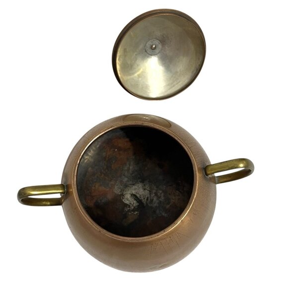 Vtg MCM O.H. Lagerstedt Swedish Hammered Copper Brass Covered Sugar Bowl - Picture 8 of 10
